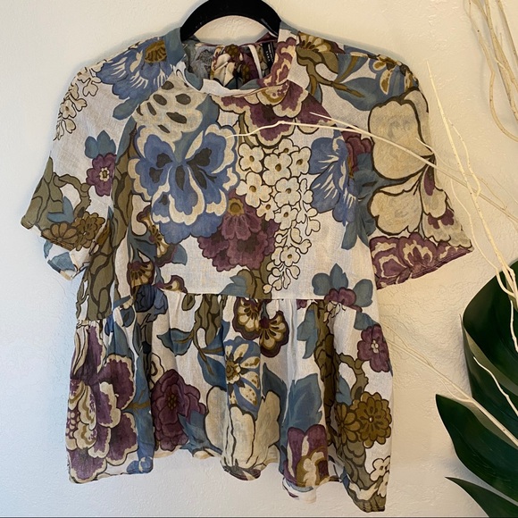 ZARA Flowy Floral High Neck Top - Picture 3 of 9